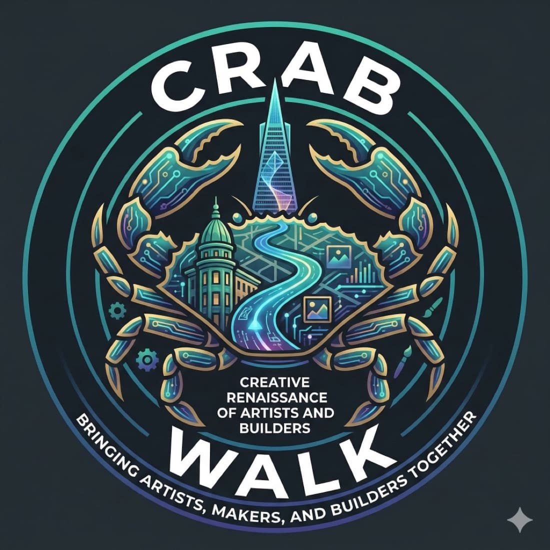 Crab Walk emblem with a creative renaissance message