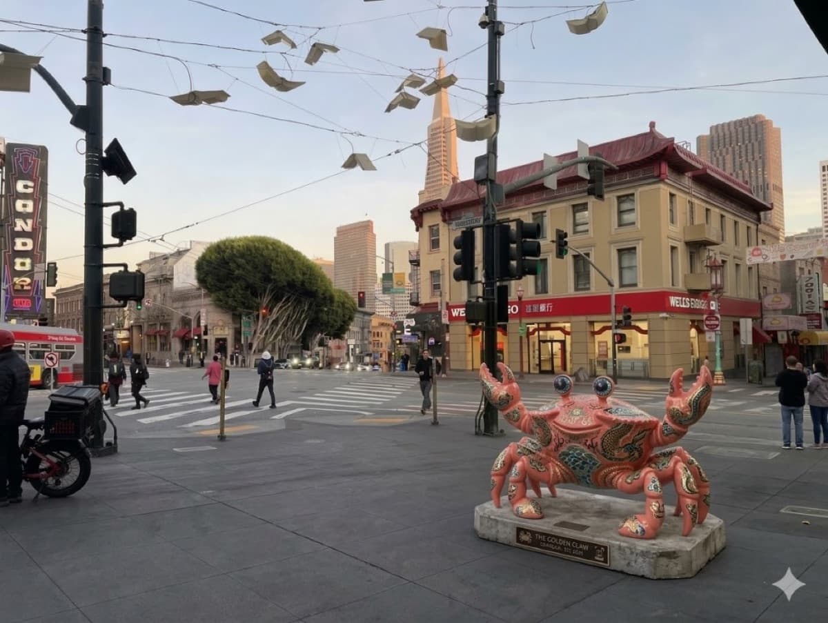 Golden Claw crab sculpture in San Francisco